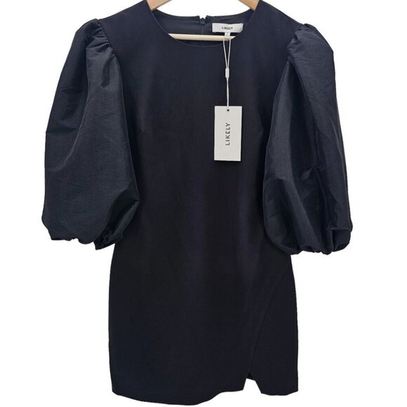 LIKELY Womens 8 Clover Balloon Sleeve Minidress In Black NWT - Picture 3 of 12